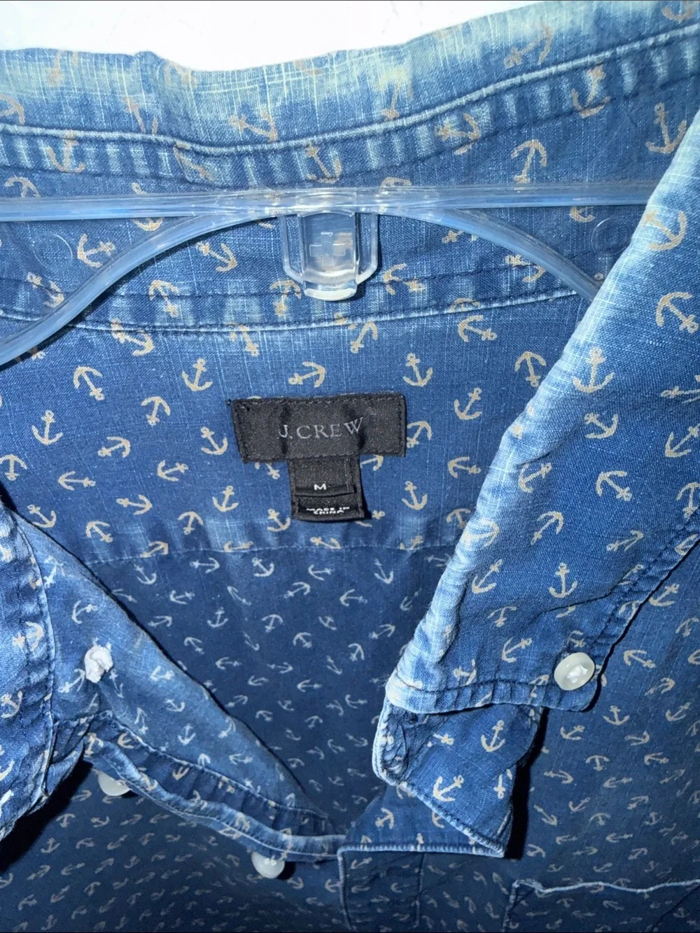 J. Crew Short-Sleeve Distressed Indigo Anchor Print Polo